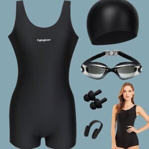 Traje de baño deportivo mujer, gorra, goggles, tapón de oídos, pinza para la nariz