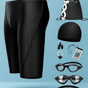 kit de natación para hombre completo  bañador, gorra, tapones de oídos, clip nasal, goggles